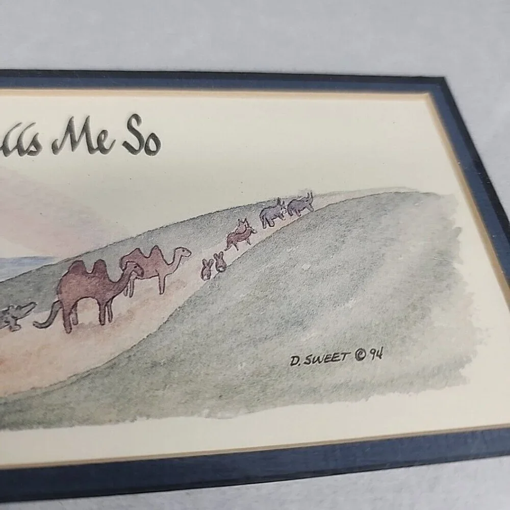 Vintage Blue Framed Water Color Noahs Arc Jesus Loves Me Bible Tells Me So 1994
